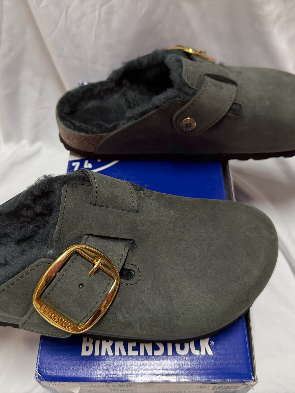NIB Birkenstock Boston Big Buckle Shearling in Thyme size 38 - Picture 2 of 4